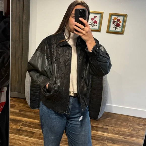 Black Textured Leather Jacket - Picture 6 of 7